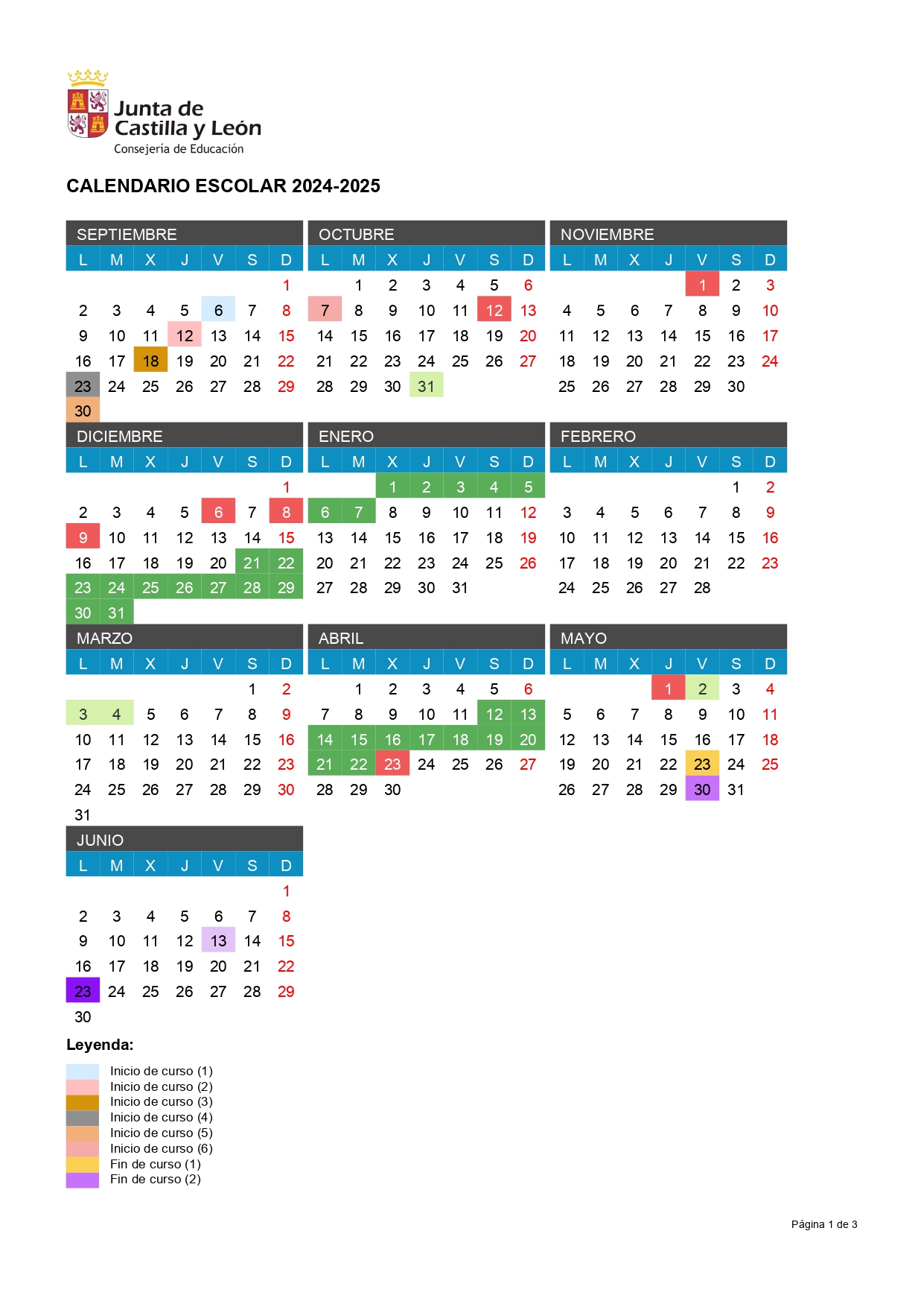 Calendario escolar 2024/2025